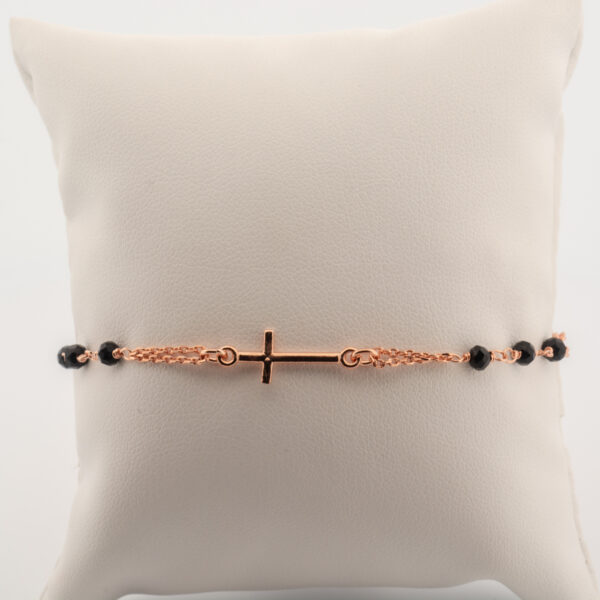 Bracciale rosario a giro pietre nere argento rosè 1 pezzo per confezione